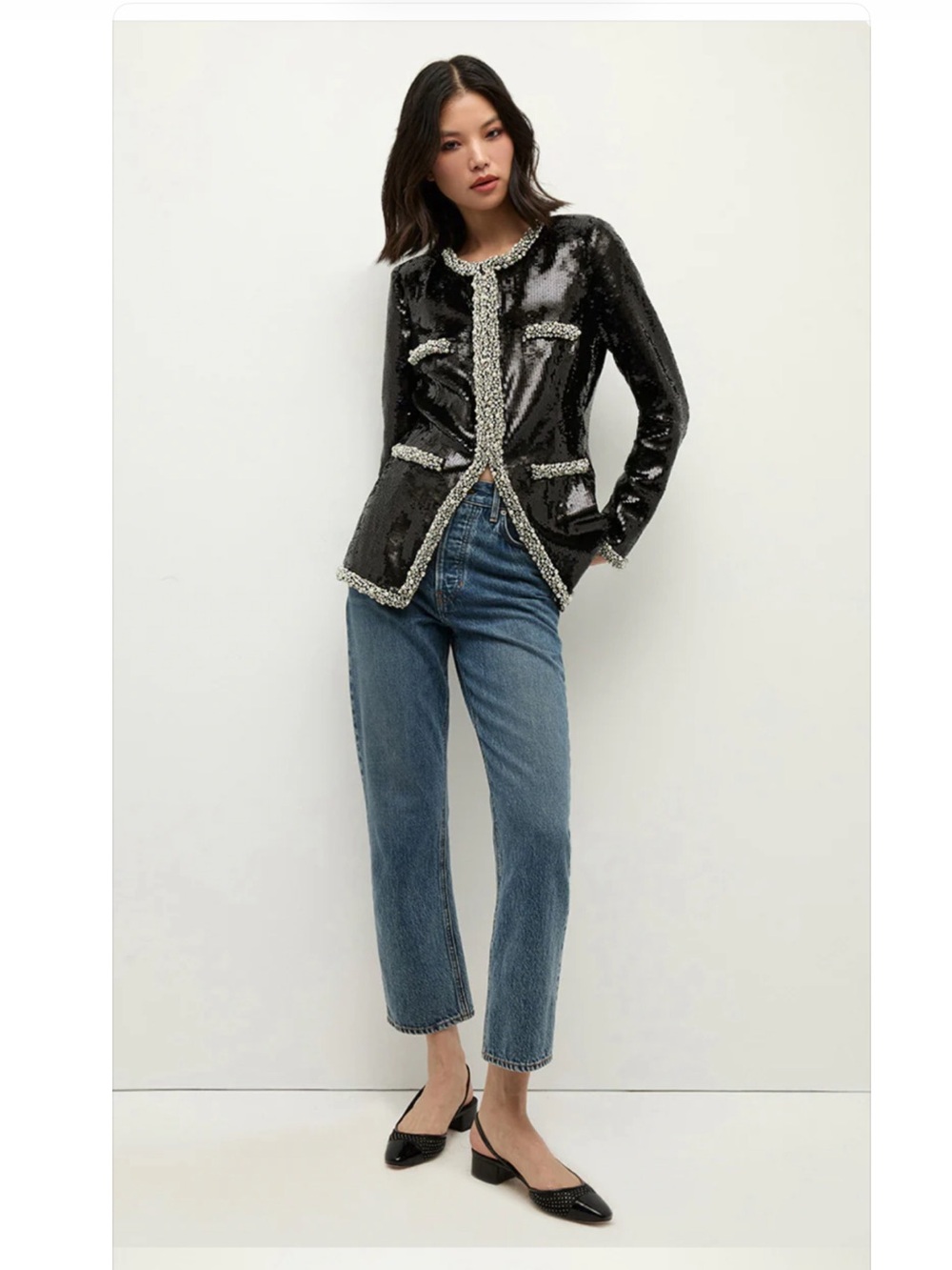 New with Tags Veronica Beard Alessia Pearl-Trim Sequin Jacket